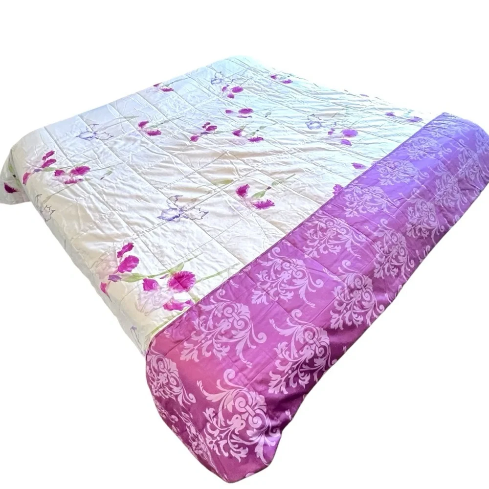 Yves Delorme Paris IRIS Collection King Quilted Reversible Coverlet Bedcover